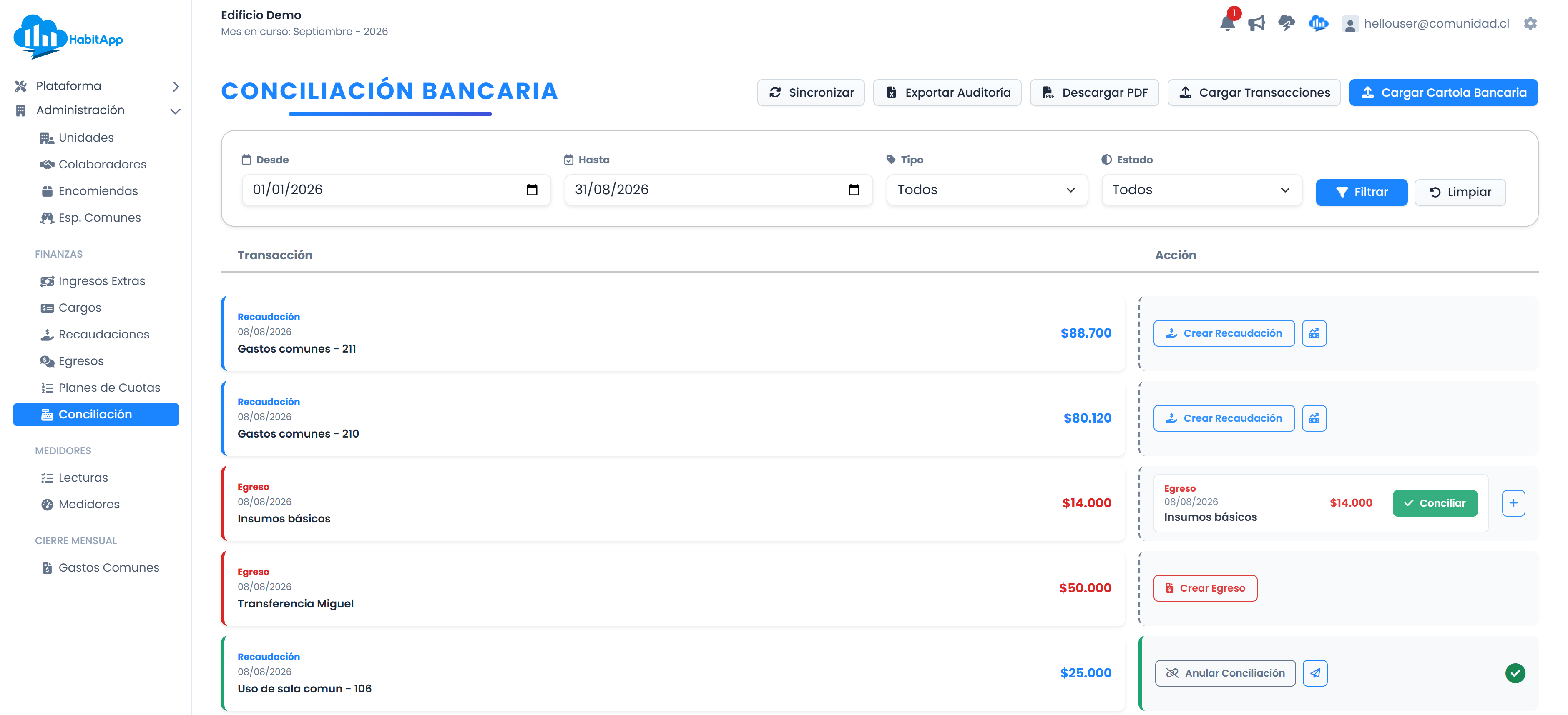 Módulo Conciliación Bancaria HabitApp